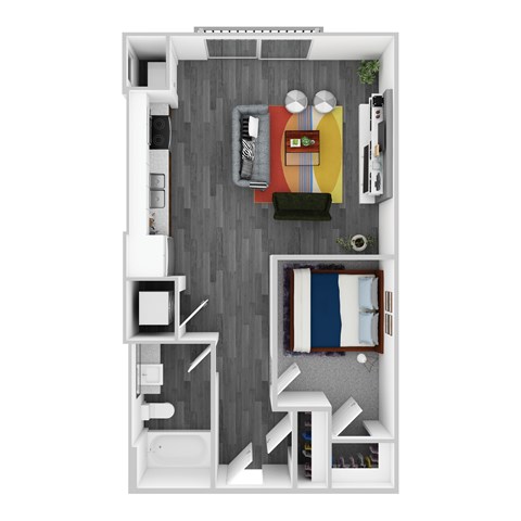 Floor plan for 1 bed, 1 bath, 571 sqft